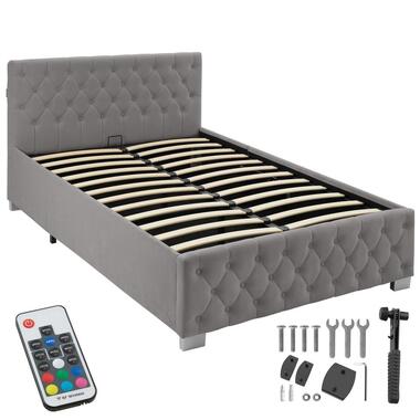 tectake Gestoffeerd bed met LED-strips & opbergruimte, 120 x 200 cm, Donkergrijs product
