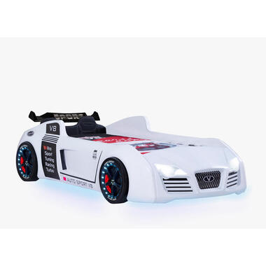 Autobed - Racebed - Met LED en sounds - V8 Sport - 239x127x72 cm - Wit product