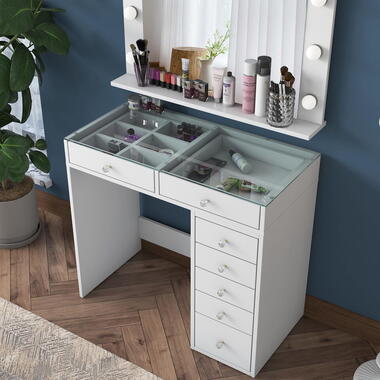Arabic House Kaptafel Wit/Glas - Incl. Spiegel - 90x44,5x79,8 - Beyas - Giga product