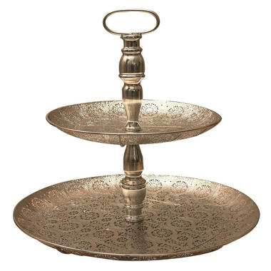 Home Deco Factory Etagere 2 laags - zilver - metaal - 40 x 49 cm product
