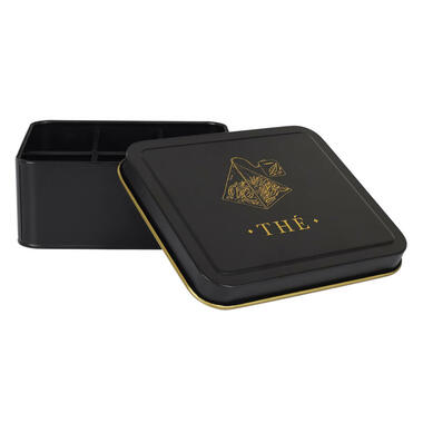 Theedoos 6-vaks - zwart - metaal - 18 x 15 x 7 cm - theekist product