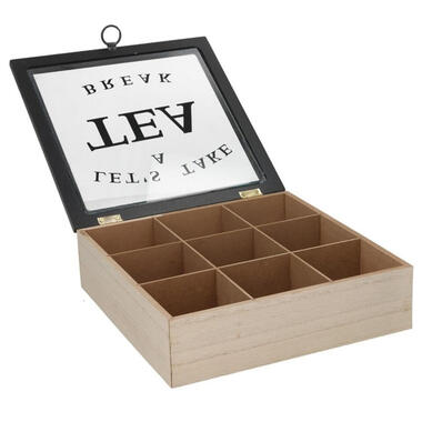 Gerimport Theedoos - bruin - 9-vaks - hout - 24 x 24 cm - deksel product