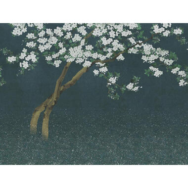 Sanders & Sanders fotobehang - bloesems - donkerblauw - 371 x 280 cm - 640798 product