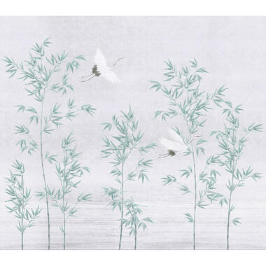 Sanders & Sanders fotobehang - kraanvogels - grijs en groen - 318 x 280 cm product