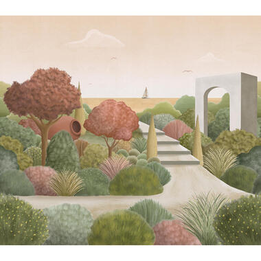 Sanders & Sanders fotobehang - landschap met water - groen en terracotta product