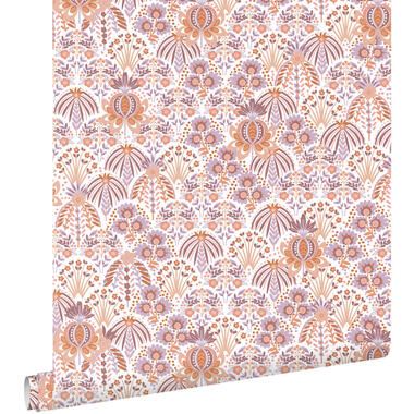 ESTAhome behang - vintage bloemen in art nouveau stijl - lila paars en oranje product