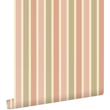 ESTAhome behang - strepen - terracotta roze en groen - 50 x 900 cm - 131506 product