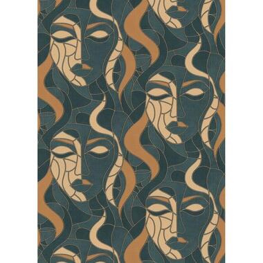 Erismann behang - gezichten - groen en bruin - 53 cm x 10.05 m - 662383 product