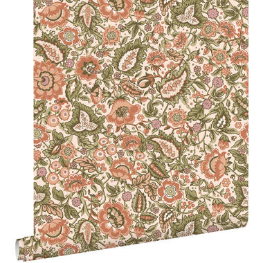 ESTAhome behang - vintage bloemen - groen en terracotta - 50 x 900 cm - 131494 product