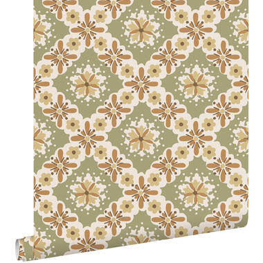 ESTAhome behang - vintage bloemen - groen en terracotta - 50 x 900 cm - 131504 product