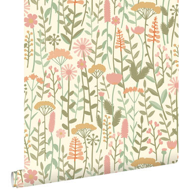 ESTAhome behang - veldbloemen - lichtgroen en roze - 50 x 900 cm - 131549 product
