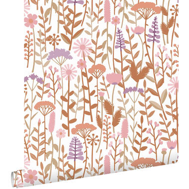 ESTAhome behang - veldbloemen - terracotta, paars en roze - 50 x 900 cm - 131553 product