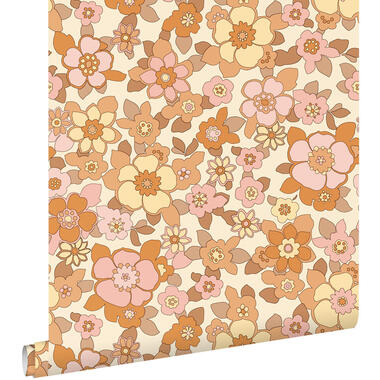 ESTAhome behang - retro bloemen - oranje en roze - 50 x 900 cm - 131532 product