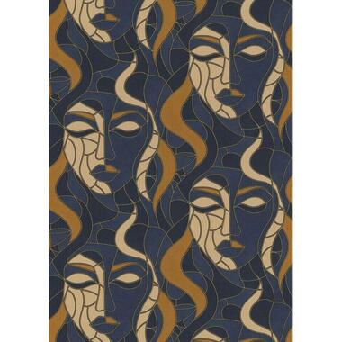Erismann behang - gezichten - blauw en bruin - 53 cm x 10.05 m - 662382 product