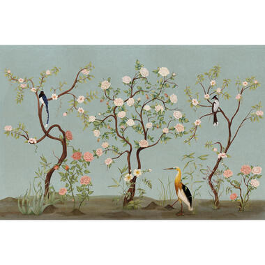 Sanders & Sanders fotobehang - bloemen en vogels - lichtblauw - 424 x 280 cm product