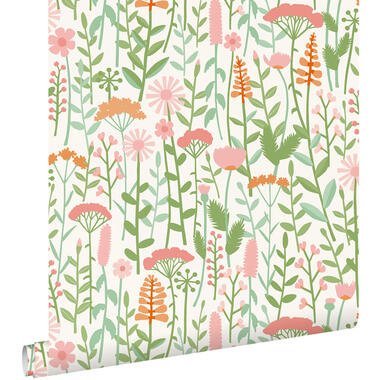 ESTAhome behang - veldbloemen - groen en roze - 50 x 900 cm - 131546 product