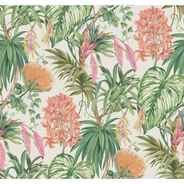 Sanders & Sanders behang - tropische bladeren - groen, oranje en rood product