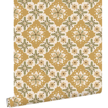 ESTAhome behang - vintage bloemen - okergeel en groen - 50 x 900 cm - 131503 product