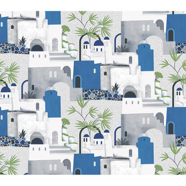 Sanders & Sanders fotobehang - mediterrane huisjes - grijs en blauw product