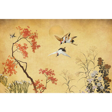 Sanders & Sanders fotobehang - kraanvogels - geel en bruin - 424 x 280 cm product