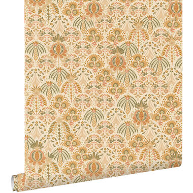 ESTAhome behang vintage bloemen in art nouveau stijl oranje en okergeel
