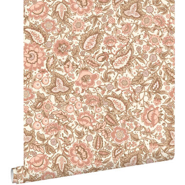 ESTAhome behang - vintage bloemen - bruin en terracotta roze - 50 x 900 cm product