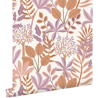 ESTAhome behang - bladeren - lila paars en oranje - 50 x 900 cm - 131492 product