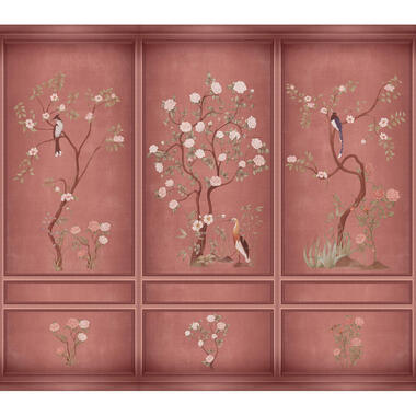 Sanders & Sanders fotobehang - bloemen en vogels - roze - 318 x 280 cm - 640807 product