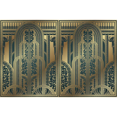 Sanders & Sanders fotobehang - art deco bogen - goud en groen - 424 x 280 cm product