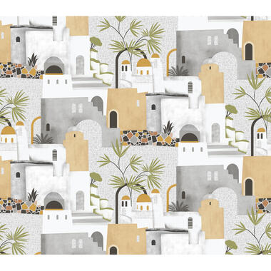 Sanders & Sanders fotobehang - mediterrane huisjes - grijs en geel product