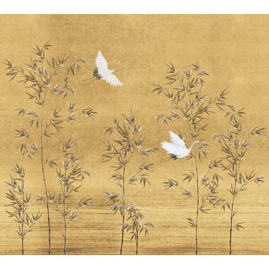 Sanders & Sanders fotobehang - kraanvogels - okergeel - 318 x 280 cm - 640804 product