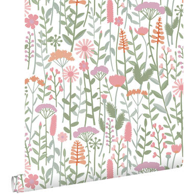 ESTAhome behang - veldbloemen - groen, wit en roze - 50 x 900 cm - 131550 product