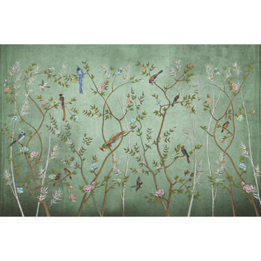 Sanders & Sanders fotobehang - bloemen en vogels - groen - 424 x 280 cm - 640939 product