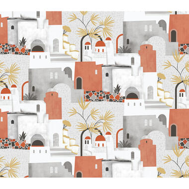 Sanders & Sanders fotobehang - mediterrane huisjes - grijs en terracotta product