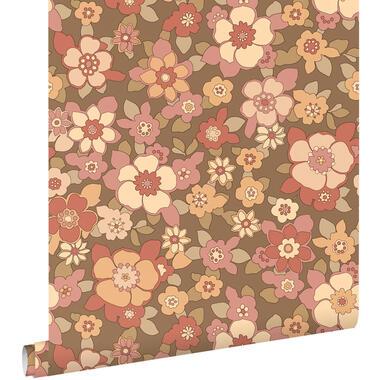 ESTAhome behang - retro bloemen - rood en bruin - 50 x 900 cm - 131530 product