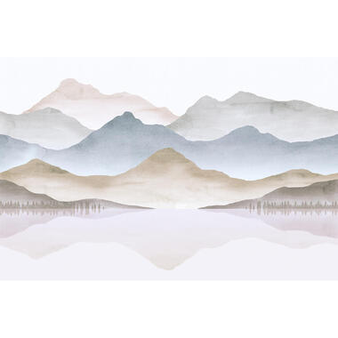 Sanders & Sanders fotobehang - landschap met een meer - blauw en beige product