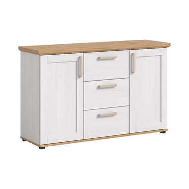 Hioshop Verona dressoir 3 laden 2 deuren wit- eik decor product