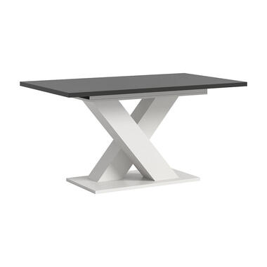 Hioshop Motion eetkamertafel X-poot 90x150/190cm incl 1 verlengblad grijs- wit product