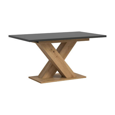 Hioshop Motion eetkamertafel X-poot 90x150/190cm incl 1 verlengblad grijs- eik product