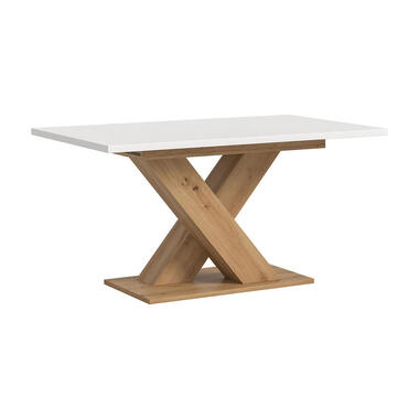 Hioshop Motion eetkamertafel X-poot 90x150/190cm incl 1 verlengblad wit- eik product