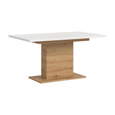 Hioshop Motion eetkamertafel zuilpoot 90x150/190cm incl 1 verlengblad wit- eik product