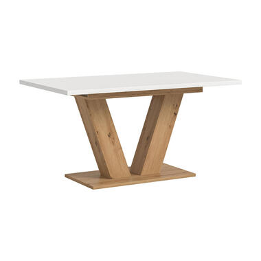 Hioshop Motion eetkamertafel V-poot 90x150/190cm incl 1 verlengblad wit- eik product