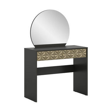 Hioshop Prisma kaptafel 1 lade 1 spiegel zwart- goudkleurig product
