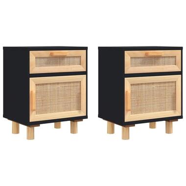 vidaXL - Nachtkastjes - Zwart - Grenenhout en natuurlijk rattan - 2 stuks product