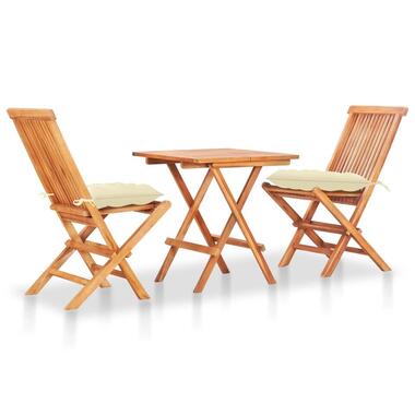 vidaXL - Bistroset - Crème - Teakhout - 3 stuks - Met kussens product