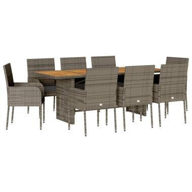 vidaXL - Tuinset - Grijs - Poly rattan - 9 stuks - Met kussens product
