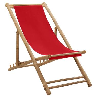 vidaXL - Ligstoel - Rood - Bamboe en canvas product