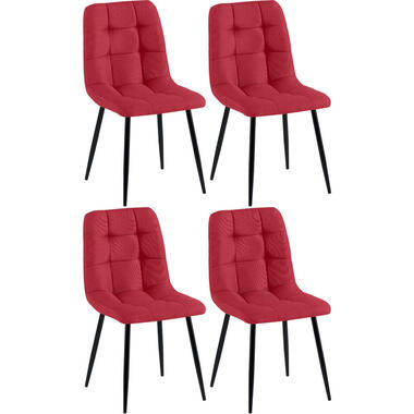 CLP Set van 4 Eetkamerstoel Antibes zwart Frame - Stof - rood product