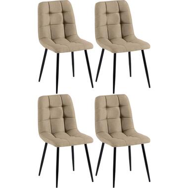 CLP Set van 4 Eetkamerstoel Antibes zwart Frame - Stof - taupe product