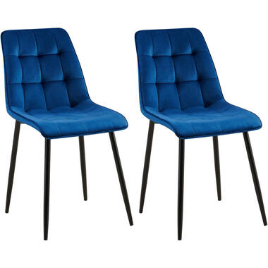 CLP Set van 2 Eetkamerstoel Gifford mat zwart Frame - Fluweel - donkerblauw product